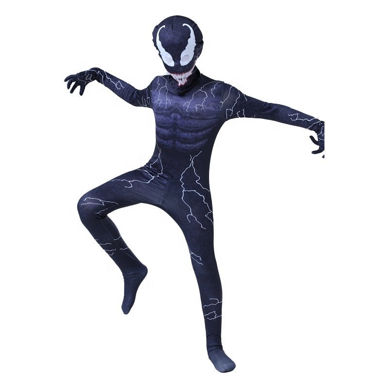 Costu Venom cu Fulgere pentru Copii, Set cu masca, Supererou, EvrikaUnity®, Premium Lycra 3D®, 5 - 6 ani, 130cm, Bleumarin - costumecarnaval - serbare.ro