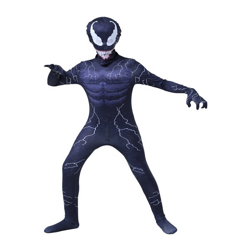 Costu Venom cu Fulgere pentru Copii, Set cu masca, Supererou, EvrikaUnity®, Premium Lycra 3D®, 7 - 8 ani, 150cm, Bleumarin - costumecarnaval - serbare.ro