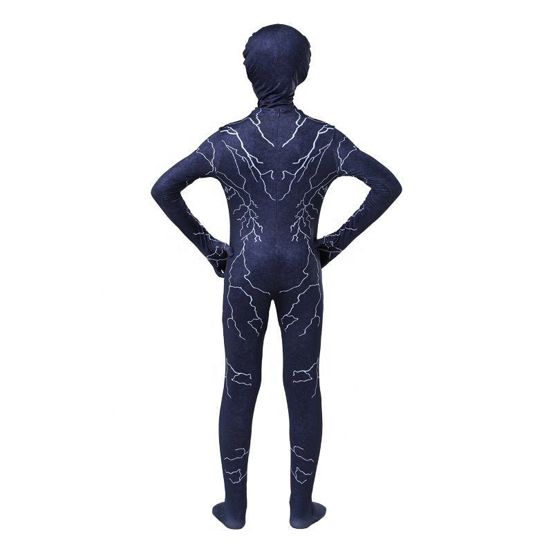 Costu Venom cu Fulgere pentru Copii, Set cu masca, Supererou, EvrikaUnity®, Premium Lycra 3D®, 7 - 8 ani, 150cm, Bleumarin - costumecarnaval - serbare.ro