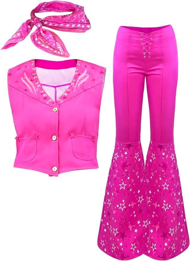 Costum Barbie pentru adulti, set cu esarfa, Barbieland, Tesatura premium, Masura S, Roz - costumecarnaval - serbare.ro
