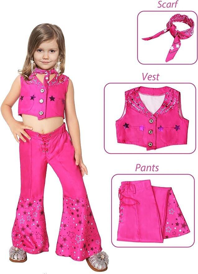 Costum Barbie pentru copii, set cu esarfa, Barbieland, Tesatura premium, fete, 120, 4 - 5 ani, Roz - costumecarnaval - serbare.ro