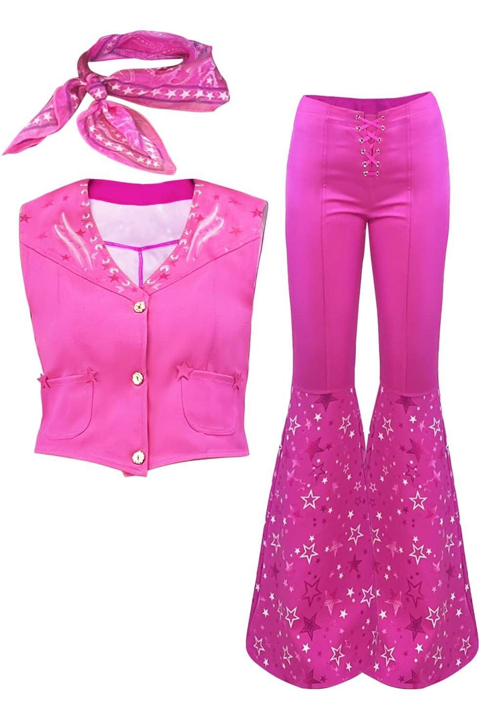 Costum Barbie pentru copii, set cu esarfa, Barbieland, Tesatura premium, fete, 120, 4 - 5 ani, Roz - costumecarnaval - serbare.ro