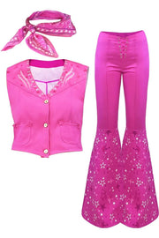 Costum Barbie pentru copii, set cu esarfa, Barbieland, Tesatura premium, fete, 120, 4 - 5 ani, Roz - costumecarnaval - serbare.ro