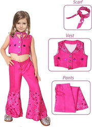 Costum Barbie pentru copii, set cu esarfa, Barbieland, Tesatura premium, fete, 130, 5 - 6 ani, Roz - costumecarnaval - serbare.ro