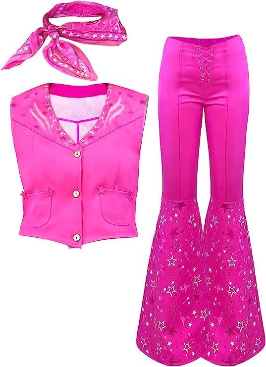 Costum Barbie pentru copii, set cu esarfa, Barbieland, Tesatura premium, fete, 140, 6 - 7 ani, Roz - costumecarnaval - serbare.ro