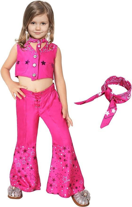 Costum Barbie pentru copii, set cu esarfa, Barbieland, Tesatura premium, fete, 150, 7 - 8 ani, Roz - costumecarnaval - serbare.ro