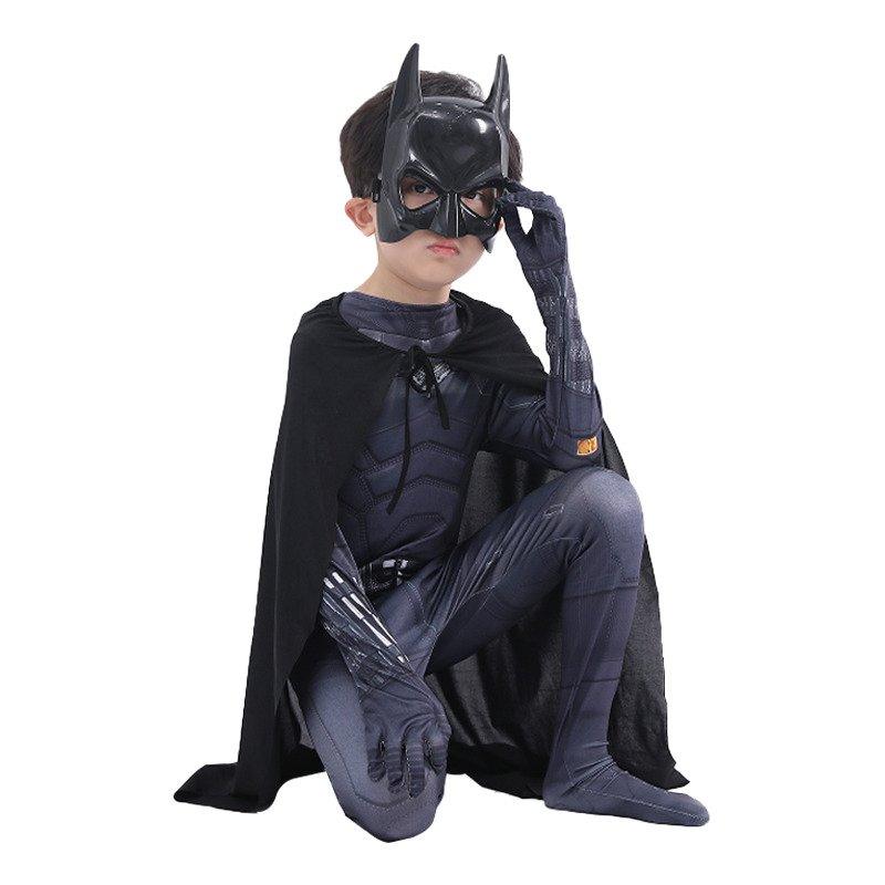 Costum Batman Copii, Bruce Wayne, cu Masca si Pelerina, Premium Lycra, 4 - 5 ani, 120, Negru / Albastru inchis - costumecarnaval - serbare.ro