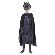 Costum Batman Copii, Bruce Wayne, cu Masca si Pelerina, Premium Lycra, 5 - 6 ani, 130, Negru / Albastru inchis - costumecarnaval - serbare.ro