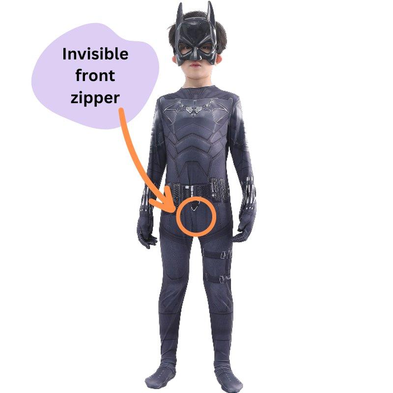 Costum Batman Copii, Bruce Wayne, cu Masca si Pelerina, Premium Lycra, 5 - 6 ani, 130, Negru / Albastru inchis - costumecarnaval - serbare.ro