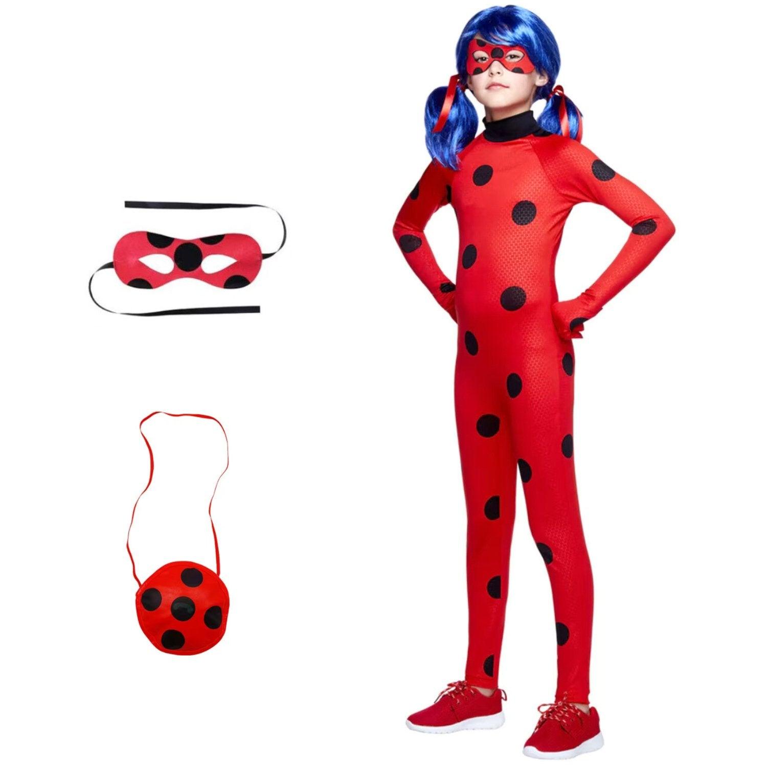 Costum Buburuza Miraculoasa pentru copii, Set cu masca si geanta, EvrikaUnity®, Ladybug, Premium Lycra 3D®, 4 - 5 ani, 120 cm, Roz - costumecarnaval - serbare.ro