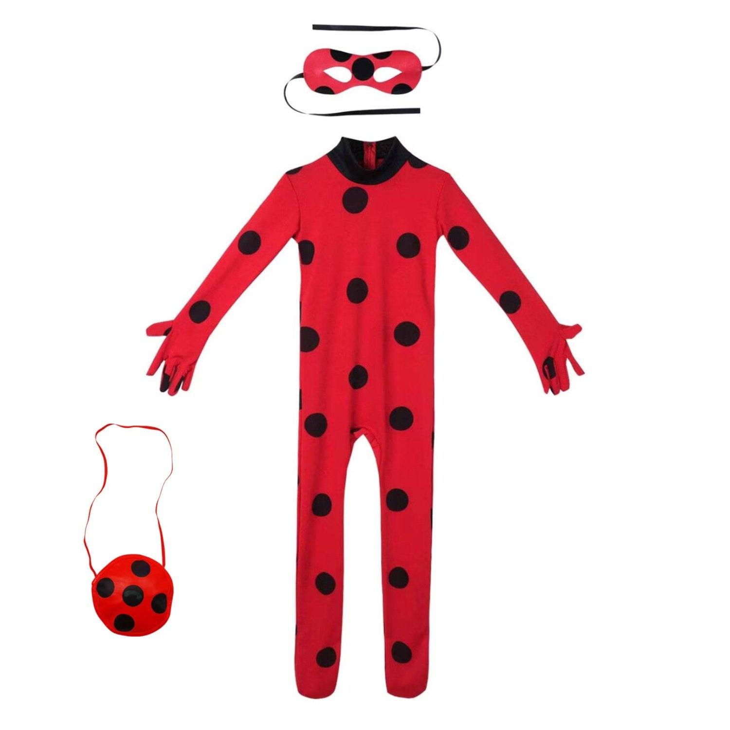 Costum Buburuza Miraculoasa pentru copii, Set cu masca si geanta, EvrikaUnity®, Ladybug, Premium Lycra 3D®, 4 - 5 ani, 120 cm, Roz - costumecarnaval - serbare.ro
