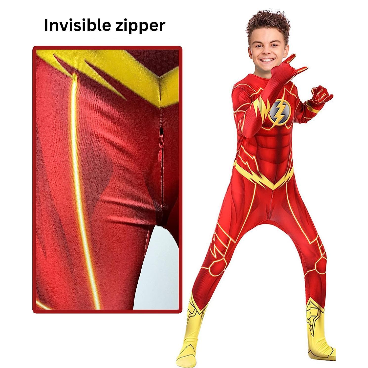 Costum Copii Flash, Marvel, Avengers, Lycra, 3 - 4 ani, 105 - 115, Rosu / Galben - costumecarnaval - serbare.ro