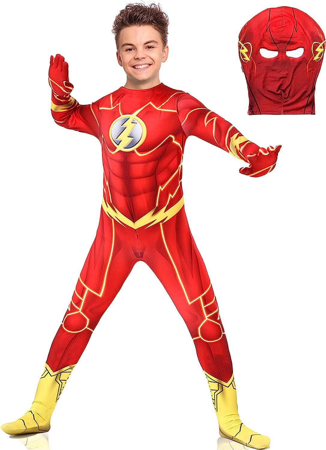Costum Copii Flash, Marvel, Avengers, Lycra, 5 - 6 ani, 115 - 125, Rosu / Galben - costumecarnaval - serbare.ro