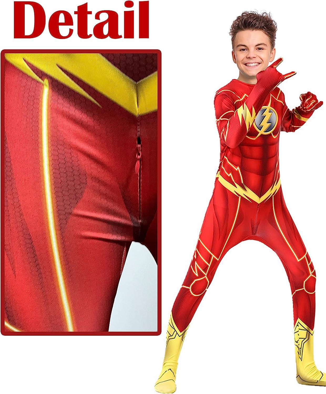 Costum Copii Flash, Marvel, Avengers, Lycra, 7 - 8 ani, 125 - 135, Rosu / Galben - costumecarnaval - serbare.ro