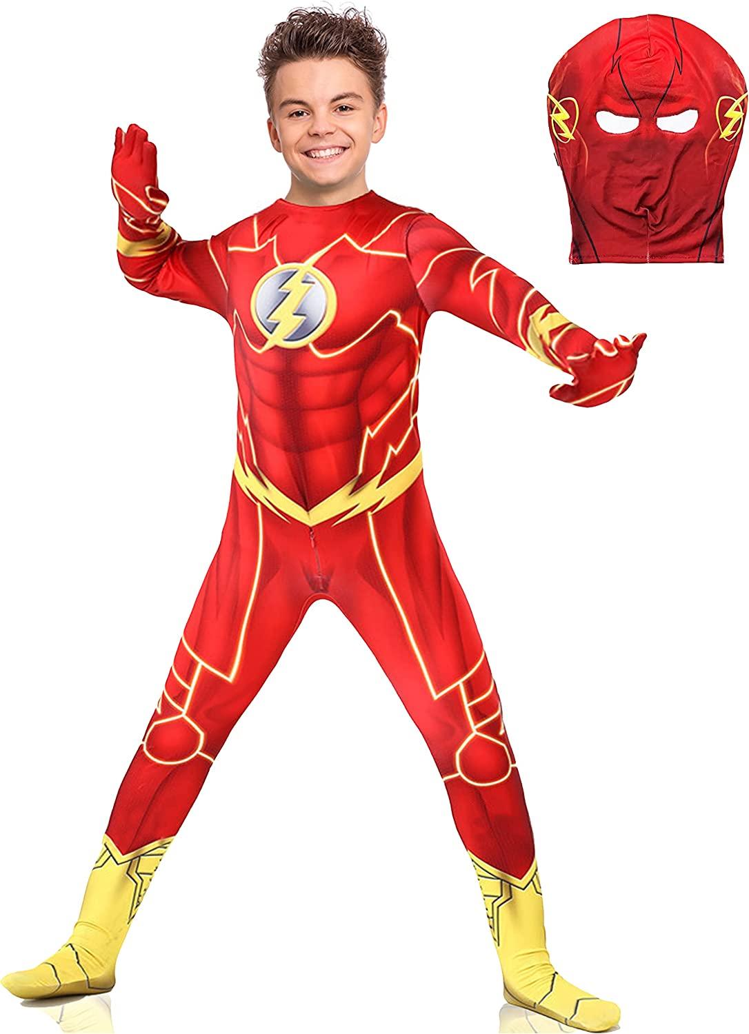 Costum Copii Flash, Marvel, Avengers, Lycra, 9 - 10 ani, 135 - 145, Rosu / Galben - costumecarnaval - serbare.ro