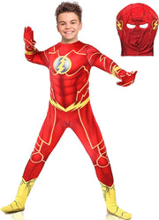 Costum Copii Flash, Marvel, Avengers, Lycra, 9 - 10 ani, 135 - 145, Rosu / Galben - costumecarnaval - serbare.ro