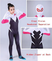 Costum Copii Gwen Spiderman, Marvel, Caracter Fata, Lycra, 3 - 4 ani, 105 - 115, Alb / Negru - costumecarnaval - serbare.ro