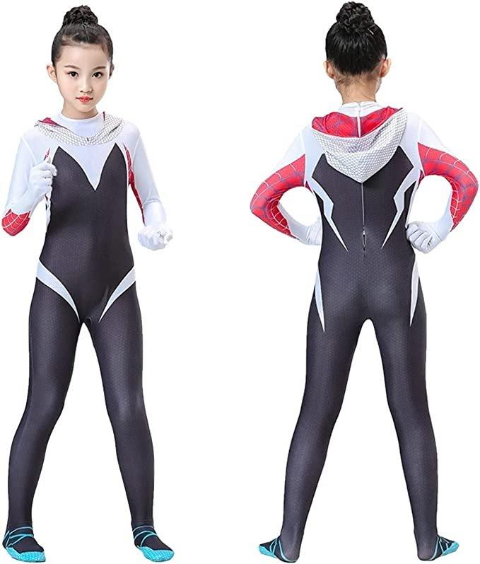 Costum Copii Gwen Spiderman, Marvel, Caracter Fata, Lycra, 3 - 4 ani, 105 - 115, Alb / Negru - costumecarnaval - serbare.ro