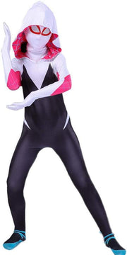 Costum Copii Gwen Spiderman, Marvel, Caracter Fata, Lycra, 3 - 4 ani, 105 - 115, Alb / Negru - costumecarnaval - serbare.ro