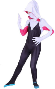 Costum Copii Gwen Spiderman, Marvel, Caracter Fata, Lycra, 3 - 4 ani, 105 - 115, Alb / Negru - costumecarnaval - serbare.ro