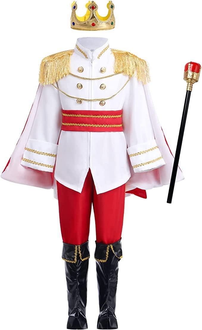 Costum copii Print Cenusareasa, Set cu Coronita si Sceptru, Tesaturi premium, 4 - 5 ani, 120, Alb / Rosu - costumecarnaval - serbare.ro