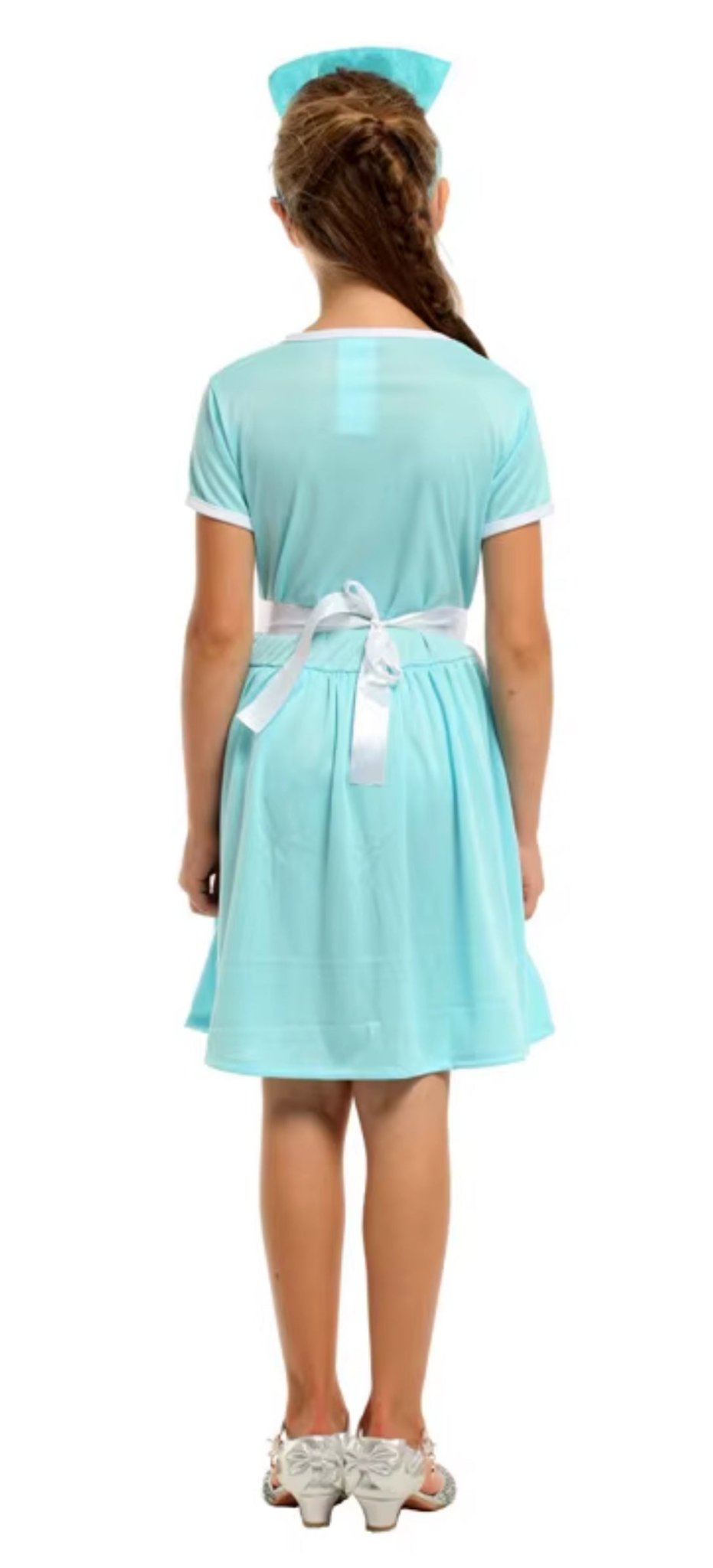Costum de Asistenta Doctor pentru Copii, Set cu Bentita, EvrikaUnity®, Tesatura Premium, 110 cm, 3 - 4 ani, Turcoaz - costumecarnaval - serbare.ro