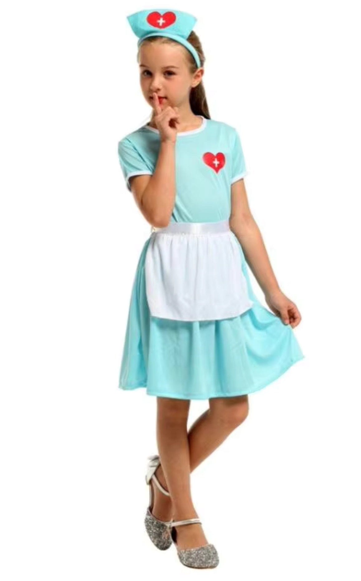 Costum de Asistenta Doctor pentru Copii, Set cu Bentita, EvrikaUnity®, Tesatura Premium, 110 cm, 3 - 4 ani, Turcoaz - costumecarnaval - serbare.ro