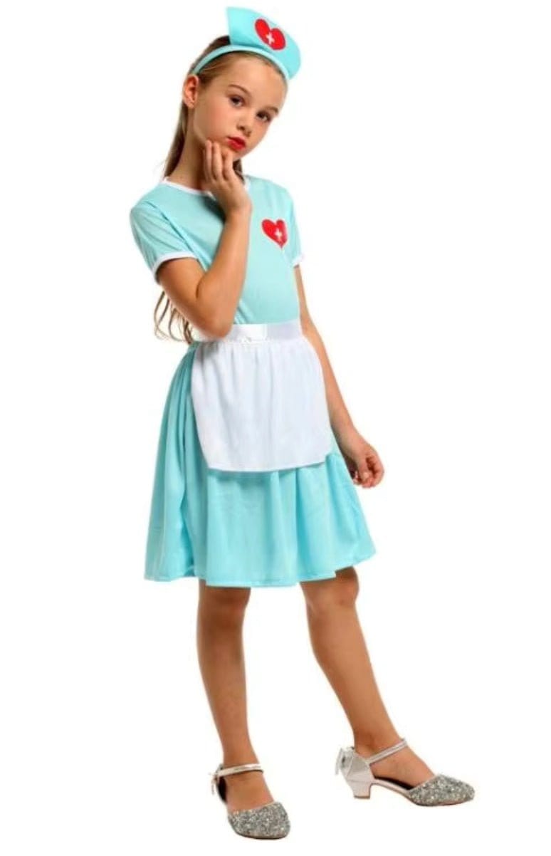Costum de Asistenta Doctor pentru Copii, Set cu Bentita, EvrikaUnity®, Tesatura Premium, 120 cm, 4 - 5 ani, Turcoaz - costumecarnaval - serbare.ro