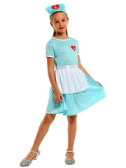 Costum de Asistenta Doctor pentru Copii, Set cu Bentita, EvrikaUnity®, Tesatura Premium, 120 cm, 4 - 5 ani, Turcoaz - costumecarnaval - serbare.ro