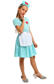 Costum de Asistenta Doctor pentru Copii, Set cu Bentita, EvrikaUnity®, Tesatura Premium, 130cm, 5 - 6 ani, Turcoaz - costumecarnaval - serbare.ro