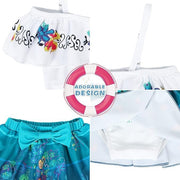 Costum de baie/inot din 2 piese pentru fete, Mirabel Encanto, Premium Nylon, 3 - 4 ani, 110 cm, alb/ albastru - costumecarnaval - serbare.ro