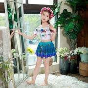Costum de baie/inot din 2 piese pentru fete, Mirabel Encanto, Premium Nylon, 5 - 6 ani, 130 cm, alb/ albastru - costumecarnaval - serbare.ro