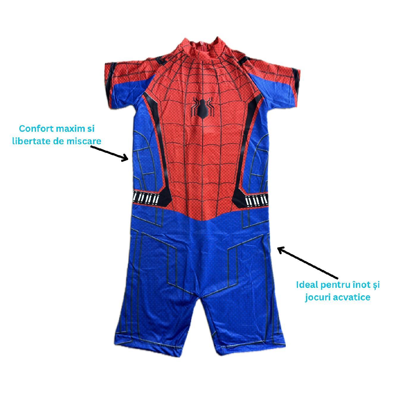 Costum de baie/inot intreg pentru copii, Spiderman, Supererou, Premium Nylon, 4 - 5 ani, 120 cm, Albastru/ Rosu - costumecarnaval - serbare.ro