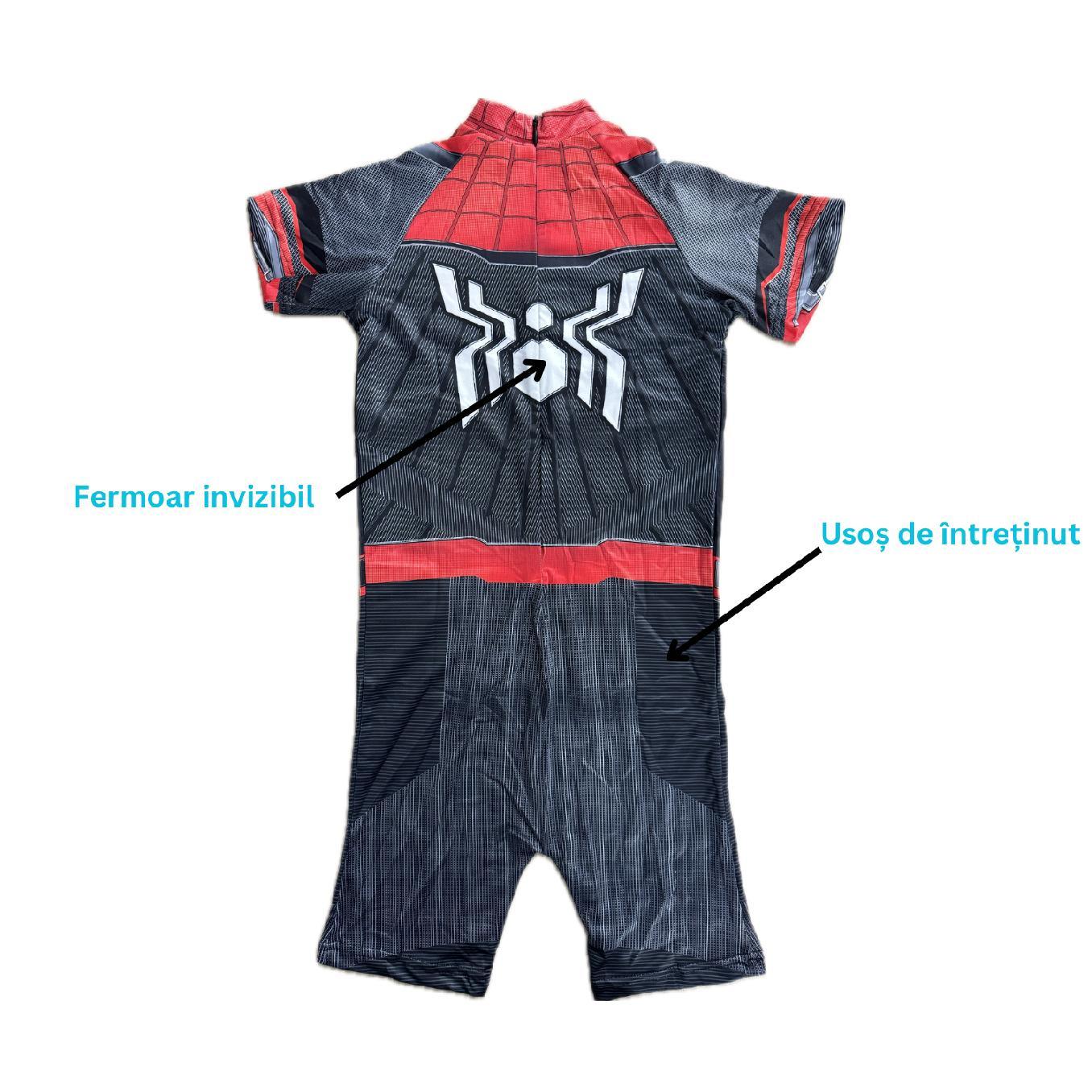 Costum de baie/inot intreg pentru copii, Spiderman, Supererou, Premium Nylon, 5 - 6 ani, 130 cm, Rosu/ Negru - costumecarnaval - serbare.ro