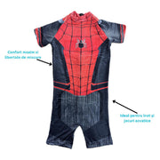 Costum de baie/inot intreg pentru copii, Spiderman, Supererou, Premium Nylon, 5 - 6 ani, 130 cm, Rosu/ Negru - costumecarnaval - serbare.ro