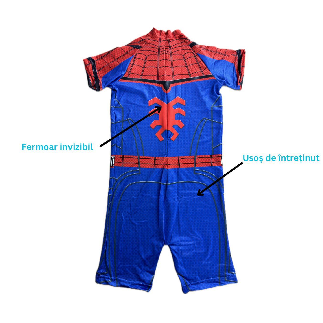 Costum de baie/inot intreg pentru copii, Spiderman, Supererou, Premium Nylon, 6 - 7 ani, 140 cm, Albastru/ Rosu - costumecarnaval - serbare.ro