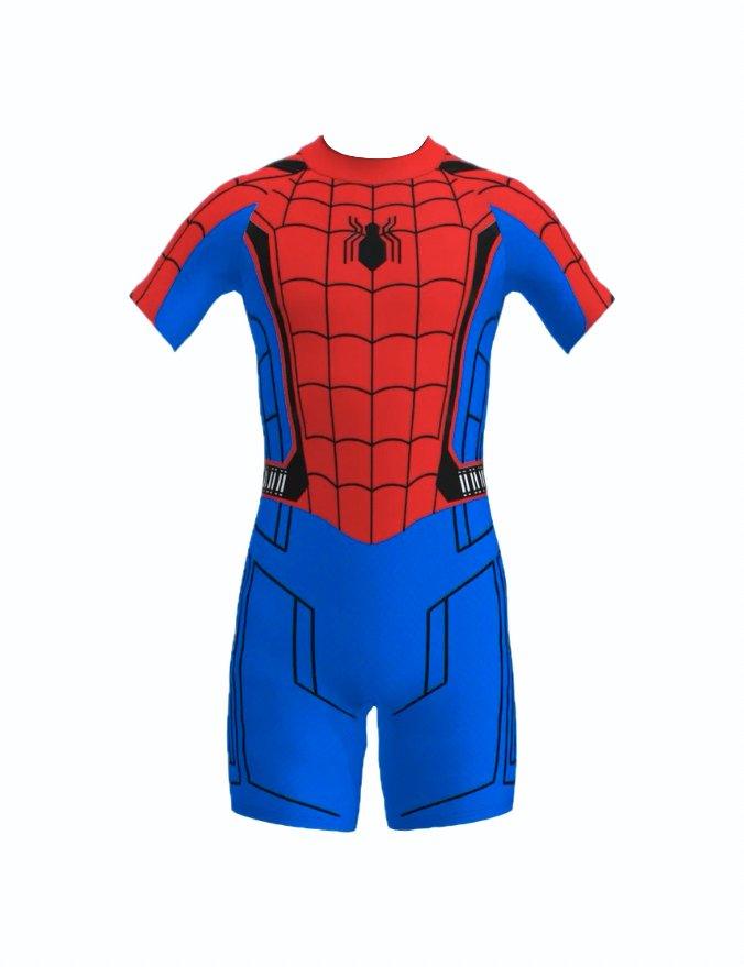 Costum de baie/inot intreg pentru copii, Spiderman, Supererou, Premium Nylon, 6 - 7 ani, 140 cm, Albastru/ Rosu - costumecarnaval - serbare.ro