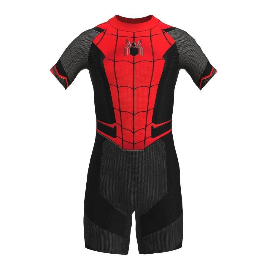 Costum de baie/inot intreg pentru copii, Spiderman, Supererou, Premium Nylon, 6 - 7 ani, 140 cm, Rosu/ Negru - costumecarnaval - serbare.ro