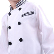 Costum de Bucatar Chef pentru Copii, Set cu Palarie, Tesatura Fina, 130, 5 - 6 ani, Alb / Gri - costumecarnaval - serbare.ro