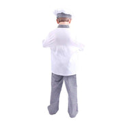 Costum de Bucatar Chef pentru Copii, Set cu Palarie, Tesatura Fina, 130, 5 - 6 ani, Alb / Gri - costumecarnaval - serbare.ro