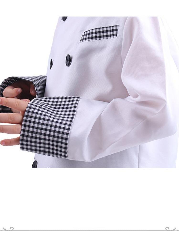 Costum de Bucatar Chef pentru Copii, Set cu Palarie, Tesatura Fina, 130, 5 - 6 ani, Alb / Gri - costumecarnaval - serbare.ro