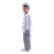Costum de Bucatar Chef pentru Copii, Set cu Palarie, Tesatura Fina, 130, 5 - 6 ani, Alb / Gri - costumecarnaval - serbare.ro