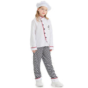 Costum de Bucatar Chef pentru Copii, Set pentru fete cu Palarie, Tesatura Fina, 130, 5 - 6 ani, Alb / Gri - costumecarnaval - serbare.ro