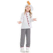 Costum de Bucatar Chef pentru Copii, Set pentru fete cu Palarie, Tesatura Fina, 130, 5 - 6 ani, Alb / Gri - costumecarnaval - serbare.ro