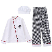Costum de Bucatar Chef pentru Copii, Set pentru fete cu Palarie, Tesatura Fina, 130, 5 - 6 ani, Alb / Gri - costumecarnaval - serbare.ro