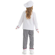 Costum de Bucatar Chef pentru Copii, Set pentru fete cu Palarie, Tesatura Fina, 130, 5 - 6 ani, Alb / Gri - costumecarnaval - serbare.ro