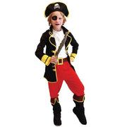 Costum de Capitan Pirat pentru copii, Set cu Palarie si Petic de ochi, Tesatura fina, 130, 5 - 6 ani, Rosu/ Negru - costumecarnaval - serbare.ro