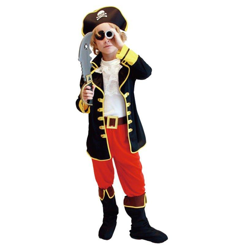 Costum de Capitan Pirat pentru copii, Set cu Palarie si Petic de ochi, Tesatura fina, 130, 5 - 6 ani, Rosu/ Negru - costumecarnaval - serbare.ro