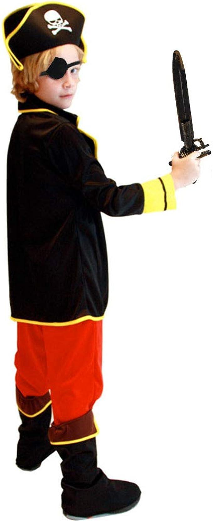 Costum de Capitan Pirat pentru copii, Set cu Palarie si Petic de ochi, Tesatura fina, 130, 5 - 6 ani, Rosu/ Negru - costumecarnaval - serbare.ro