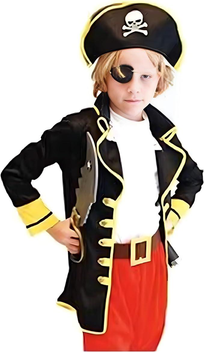 Costum de Capitan Pirat pentru copii, Set cu Palarie si Petic de ochi, Tesatura fina, 130, 5 - 6 ani, Rosu/ Negru - costumecarnaval - serbare.ro